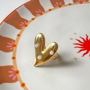 Ring Pearl Heart Goud