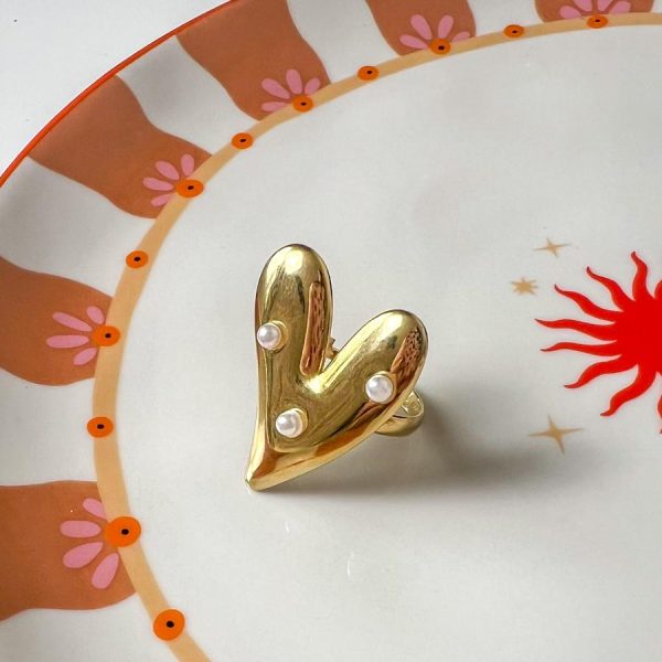Ring Pearl Heart Goud