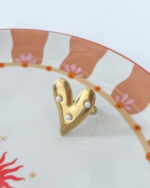 Ring Pearl Heart Goud