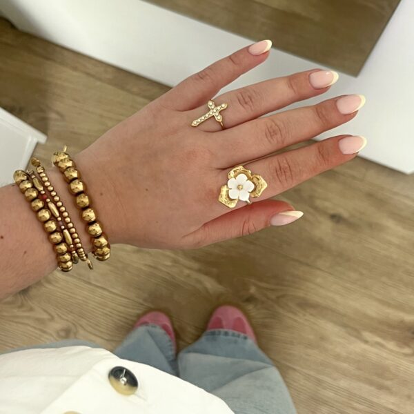 Ring Bloem Goud/Wit - Afbeelding 2