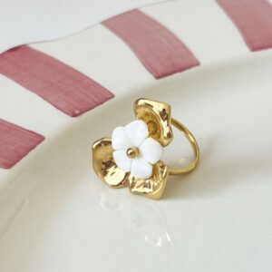 Ring Bloem Goud/Wit