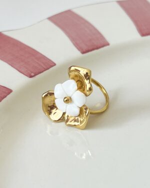 Ring Bloem Goud/Wit
